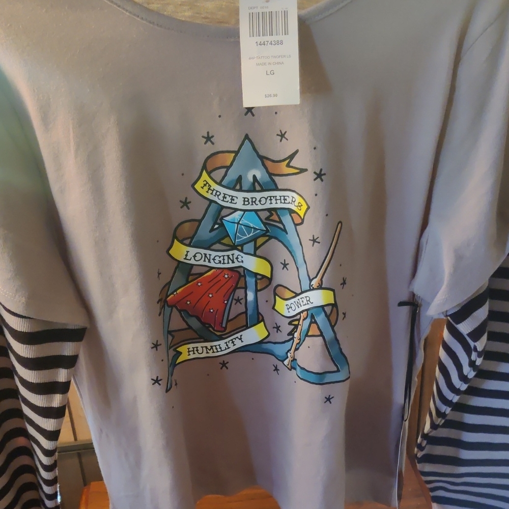 Harry Potter Graphic Tee with Striped Sleeves
